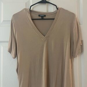 Express Tan V-Neck Fitted Tee